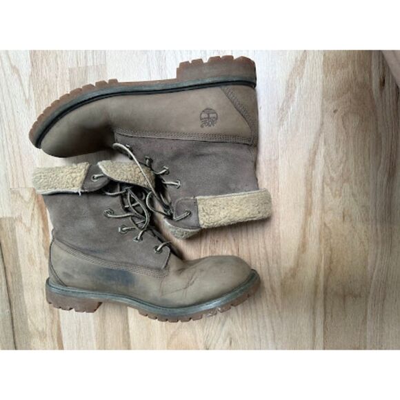 Timberland Women's Teddy Fleece Fold Boots Moto Waterproof Leather Gorpcore - Picture 3 of 10